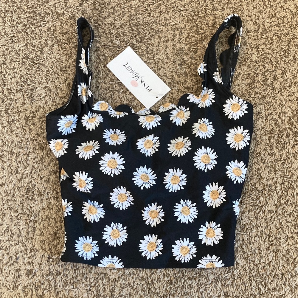 Black Daisy Tankini Top by Pink Desert